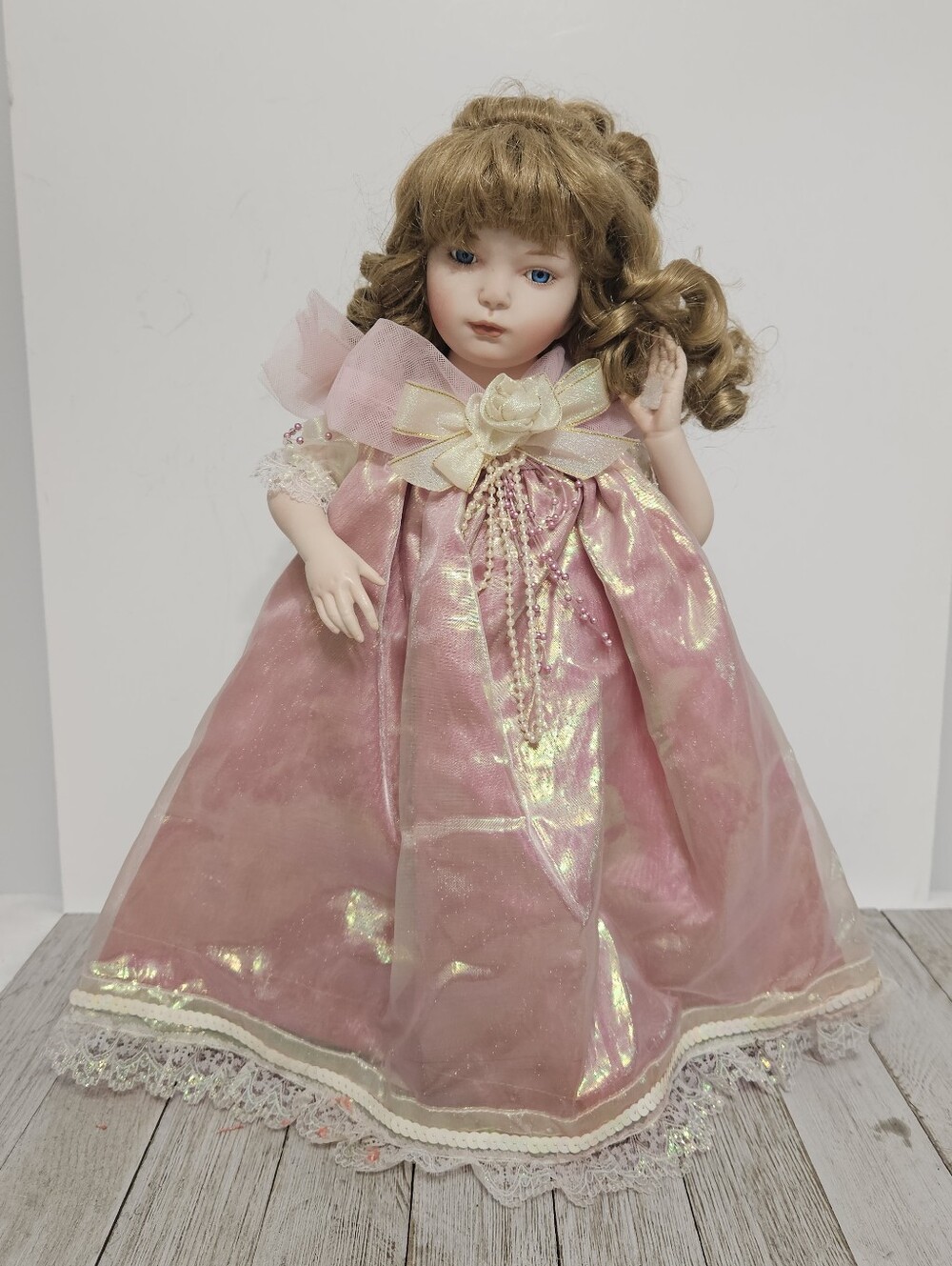 Vintage Brigitte Deval 16" Doll in Pink Princess Dress with Blonde Curly Hair an